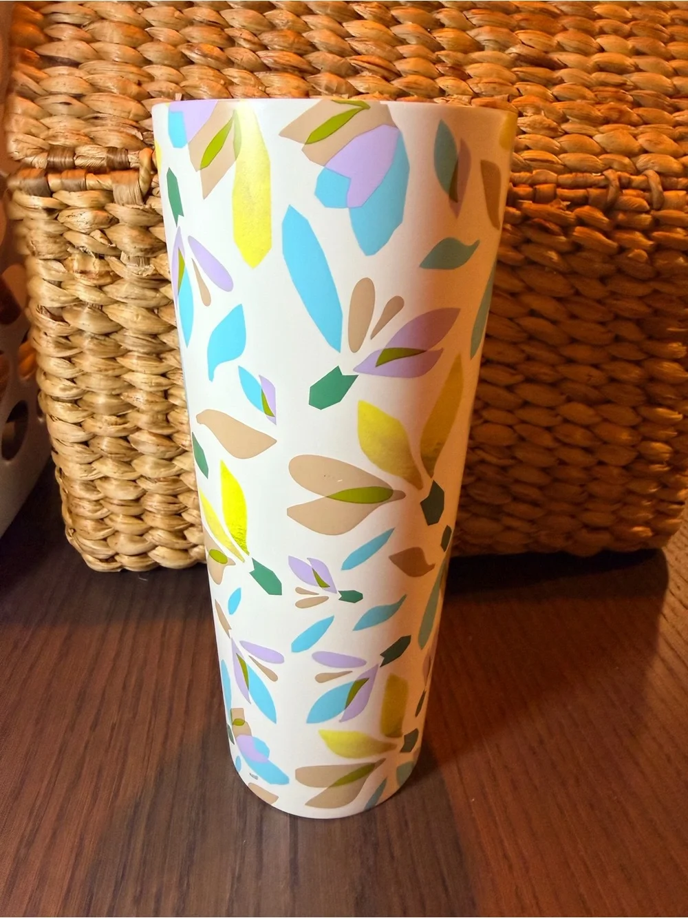 Starbucks 24 oz White Floral Confetti Metal Tumbler with Straw